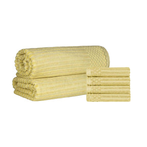 Soho Cotton Ribbed Textured Absorbent Hand Towel and Bath Sheet Set