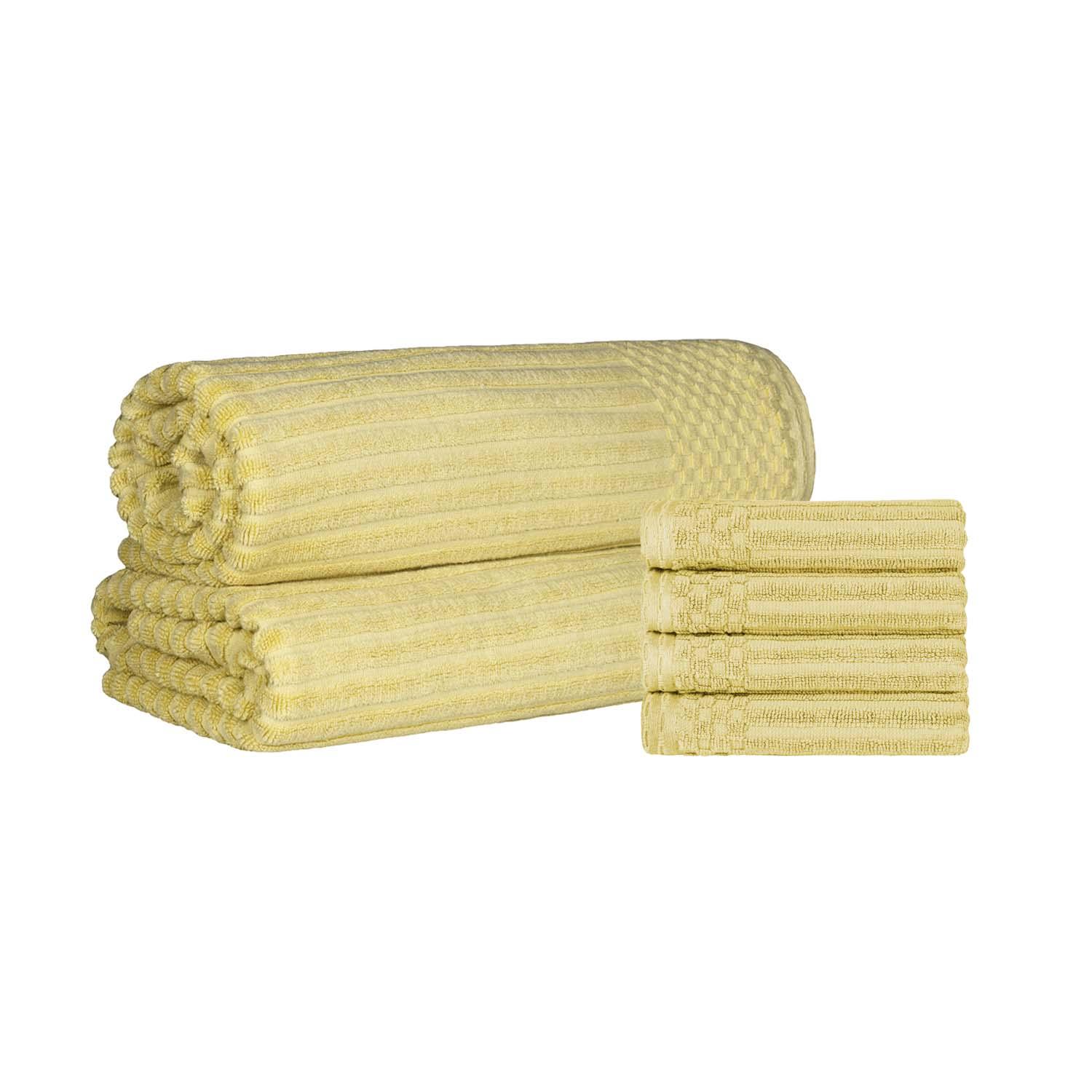 Soho Cotton Ribbed Textured Absorbent Hand Towel and Bath Sheet Set