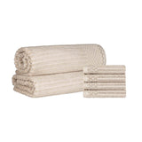 Soho Cotton Ribbed Textured Absorbent Hand Towel and Bath Sheet Set
