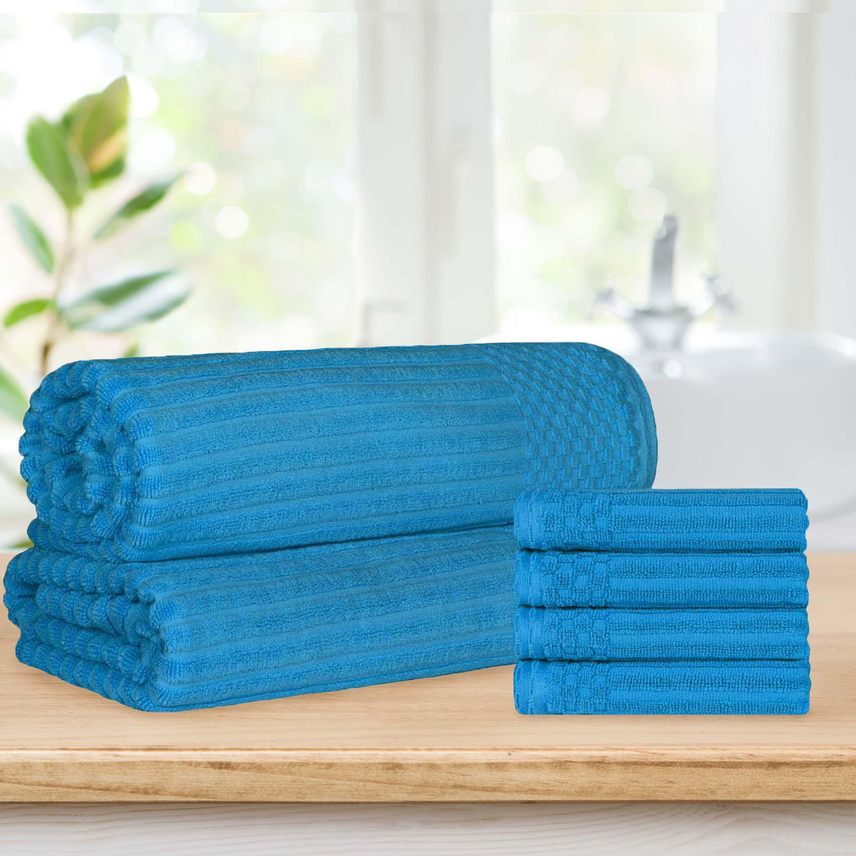 Soho Cotton Ribbed Textured Absorbent Hand Towel and Bath Sheet Set