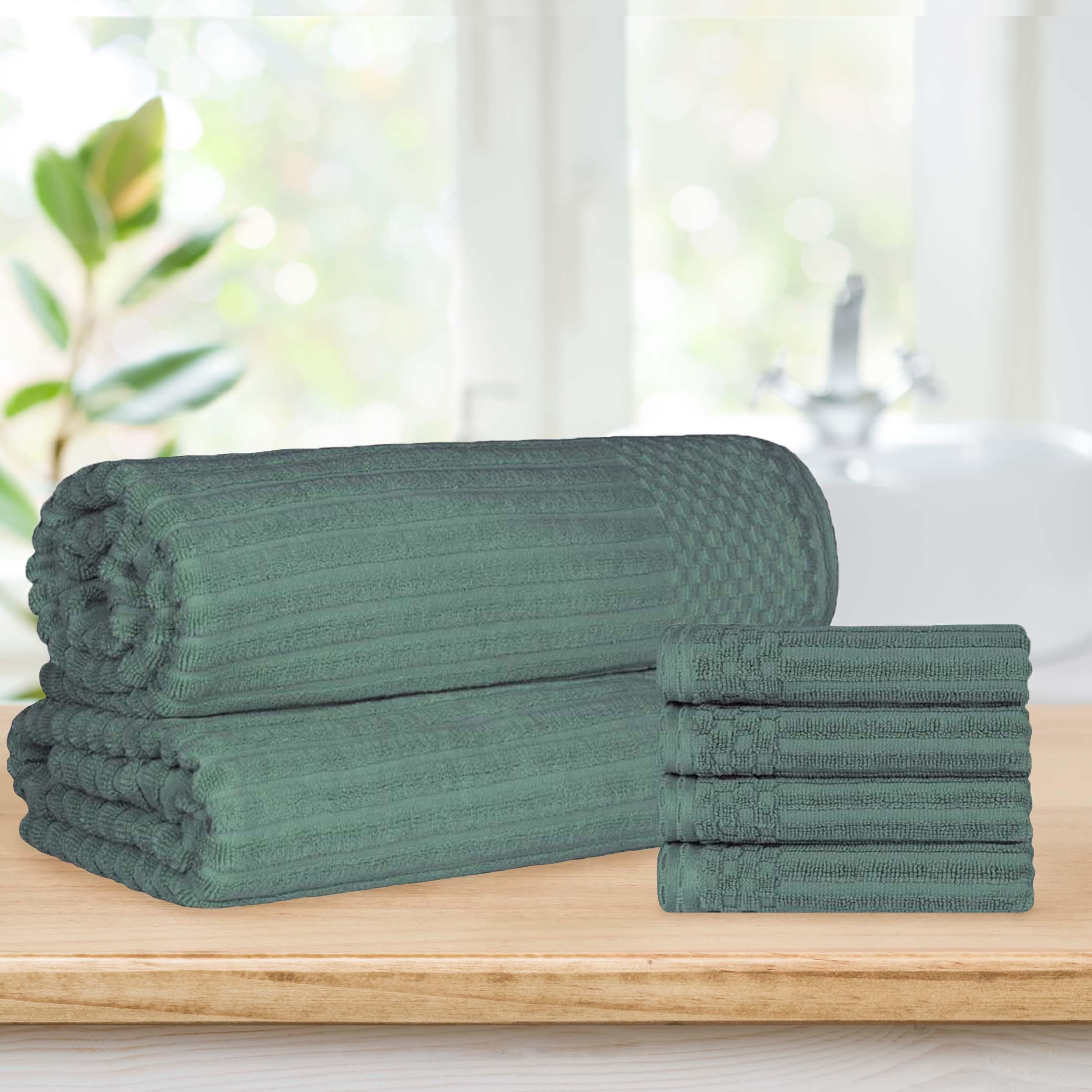 Soho Cotton Ribbed Textured Absorbent Hand Towel and Bath Sheet Set