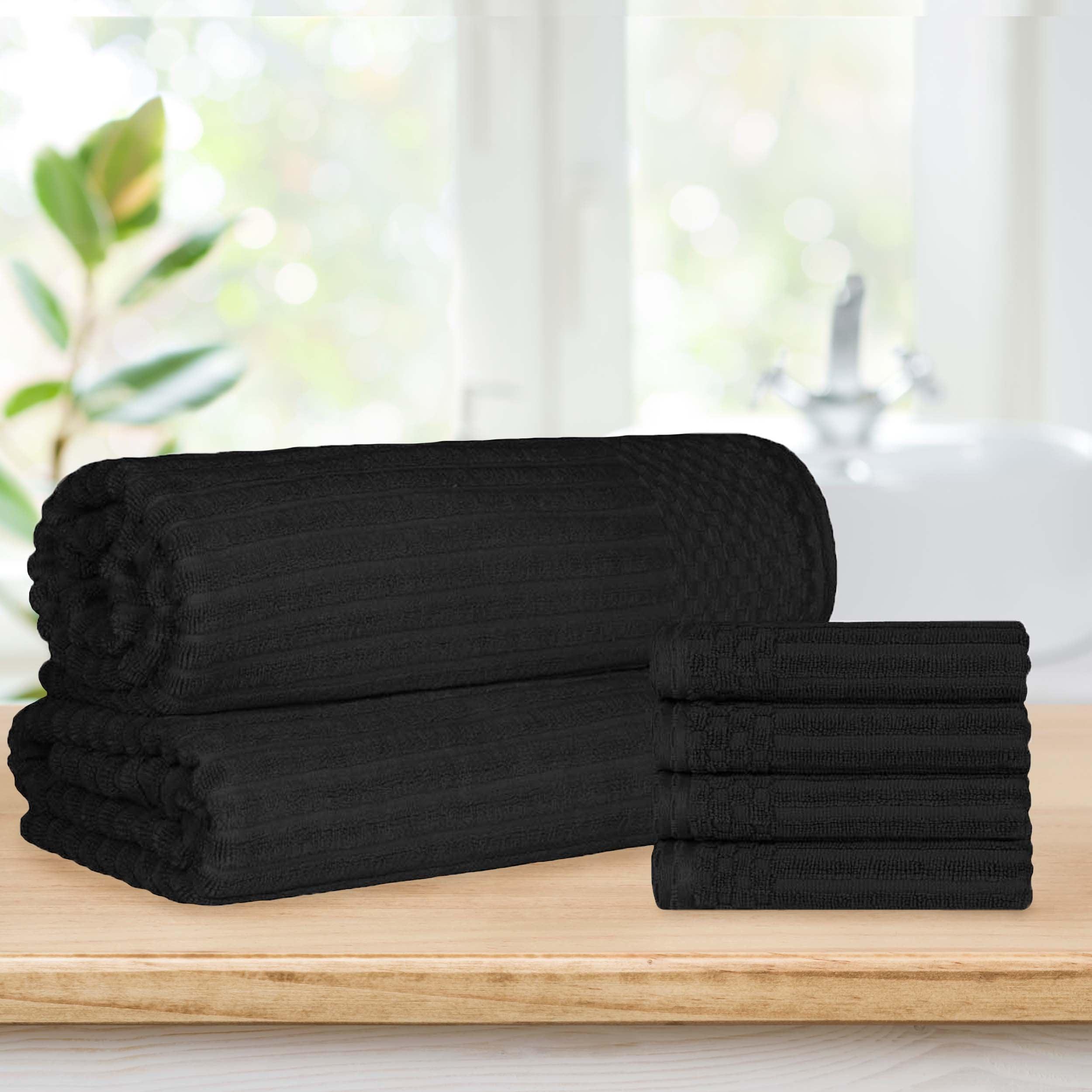 Soho Cotton Ribbed Textured Absorbent Hand Towel and Bath Sheet Set