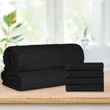 Soho Cotton Ribbed Textured Absorbent Hand Towel and Bath Sheet Set
