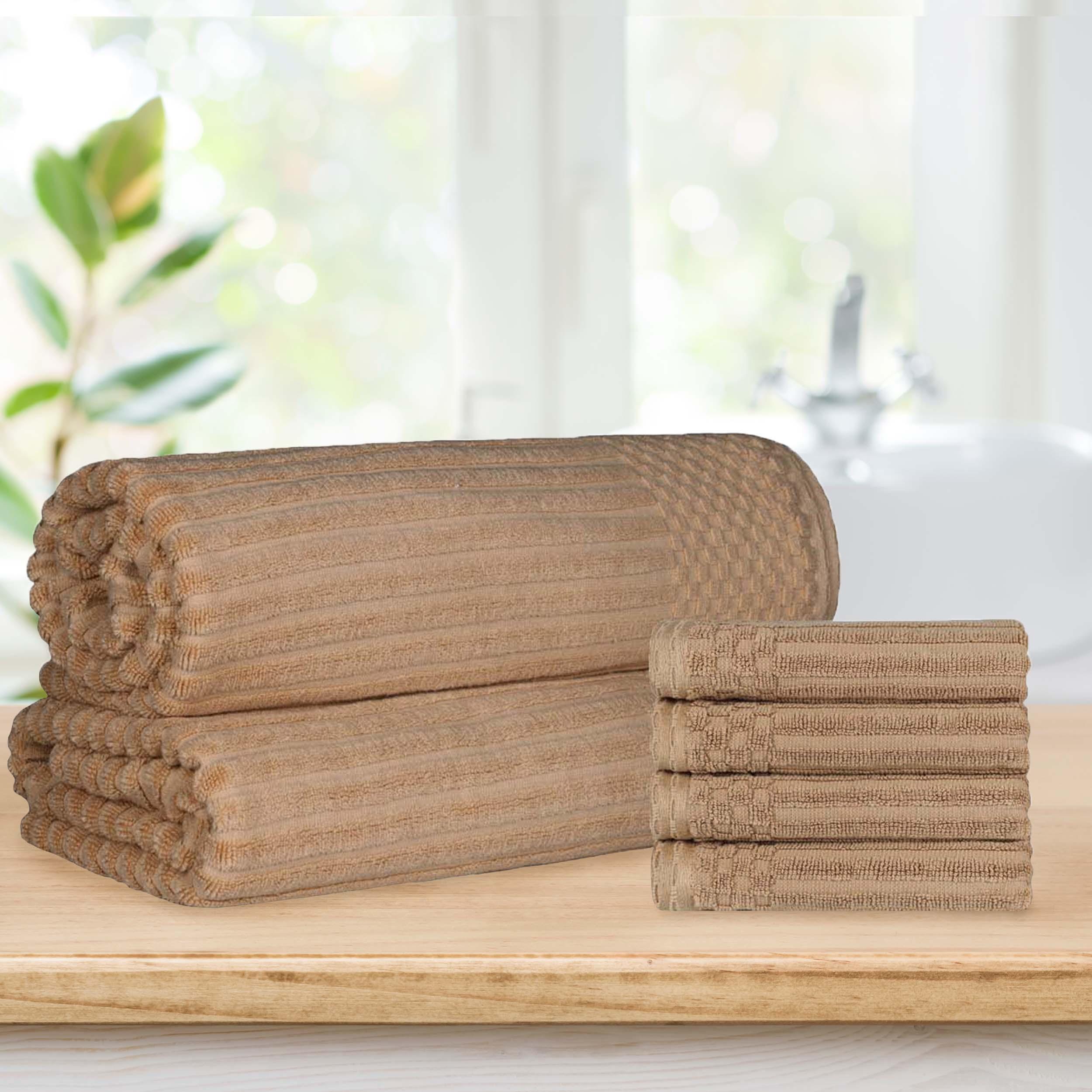 Soho Cotton Ribbed Textured Absorbent Hand Towel and Bath Sheet Set