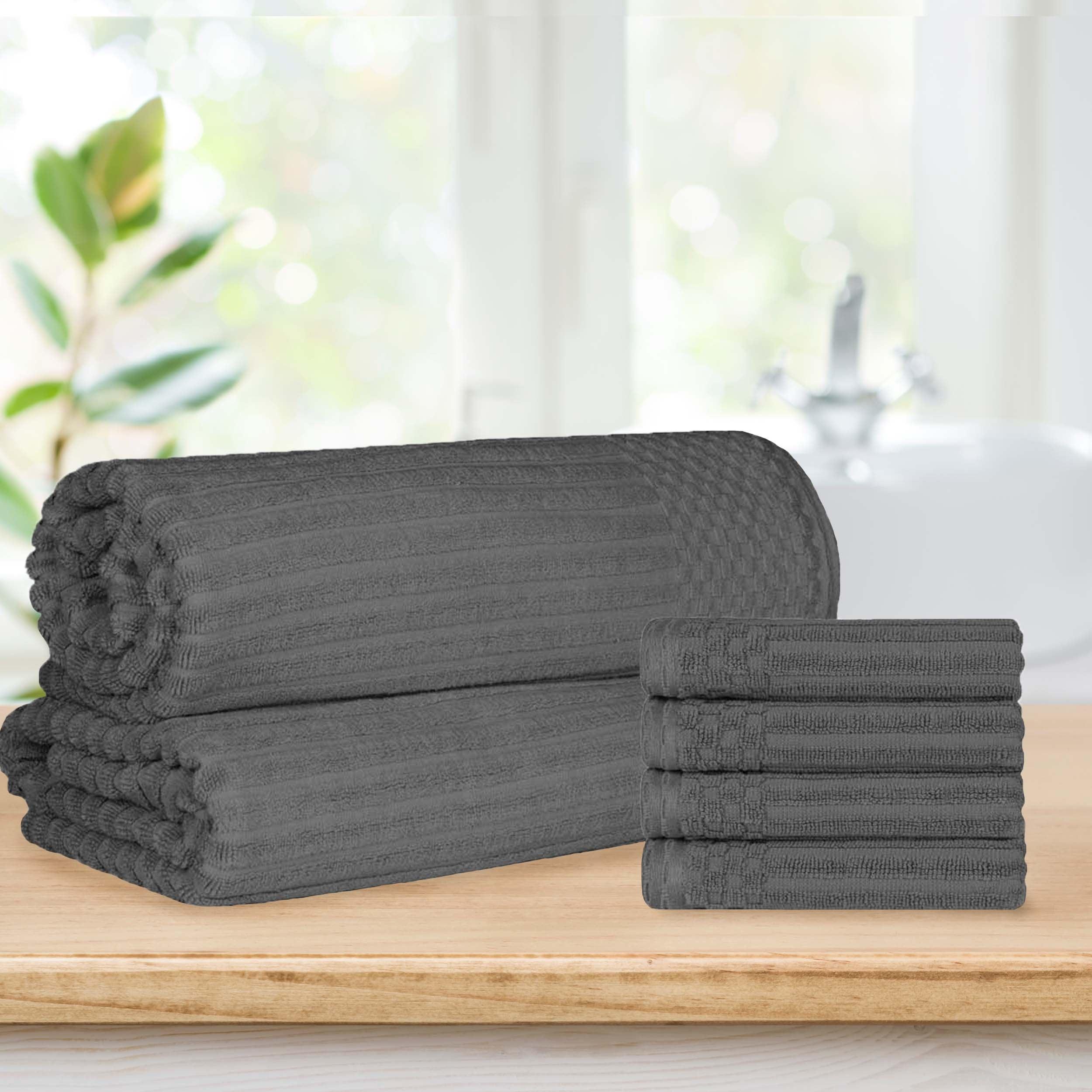 Soho Cotton Ribbed Textured Absorbent Hand Towel and Bath Sheet Set
