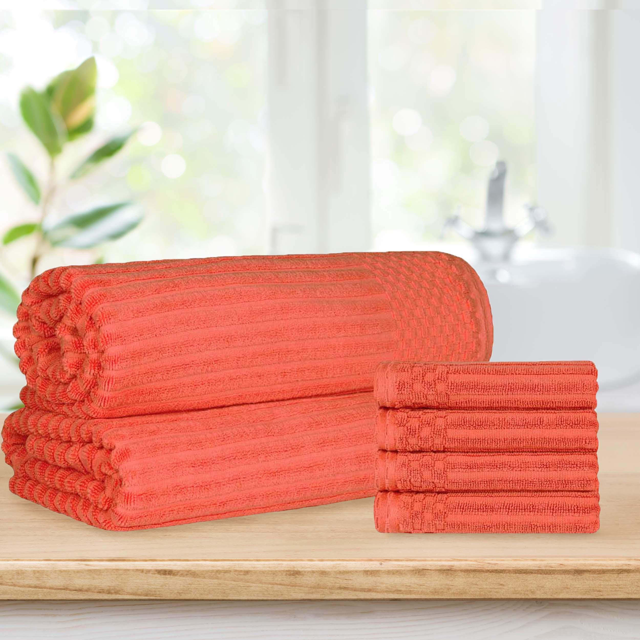 Soho Cotton Ribbed Textured Absorbent Hand Towel and Bath Sheet Set