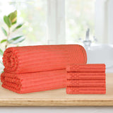 Soho Cotton Ribbed Textured Absorbent Hand Towel and Bath Sheet Set