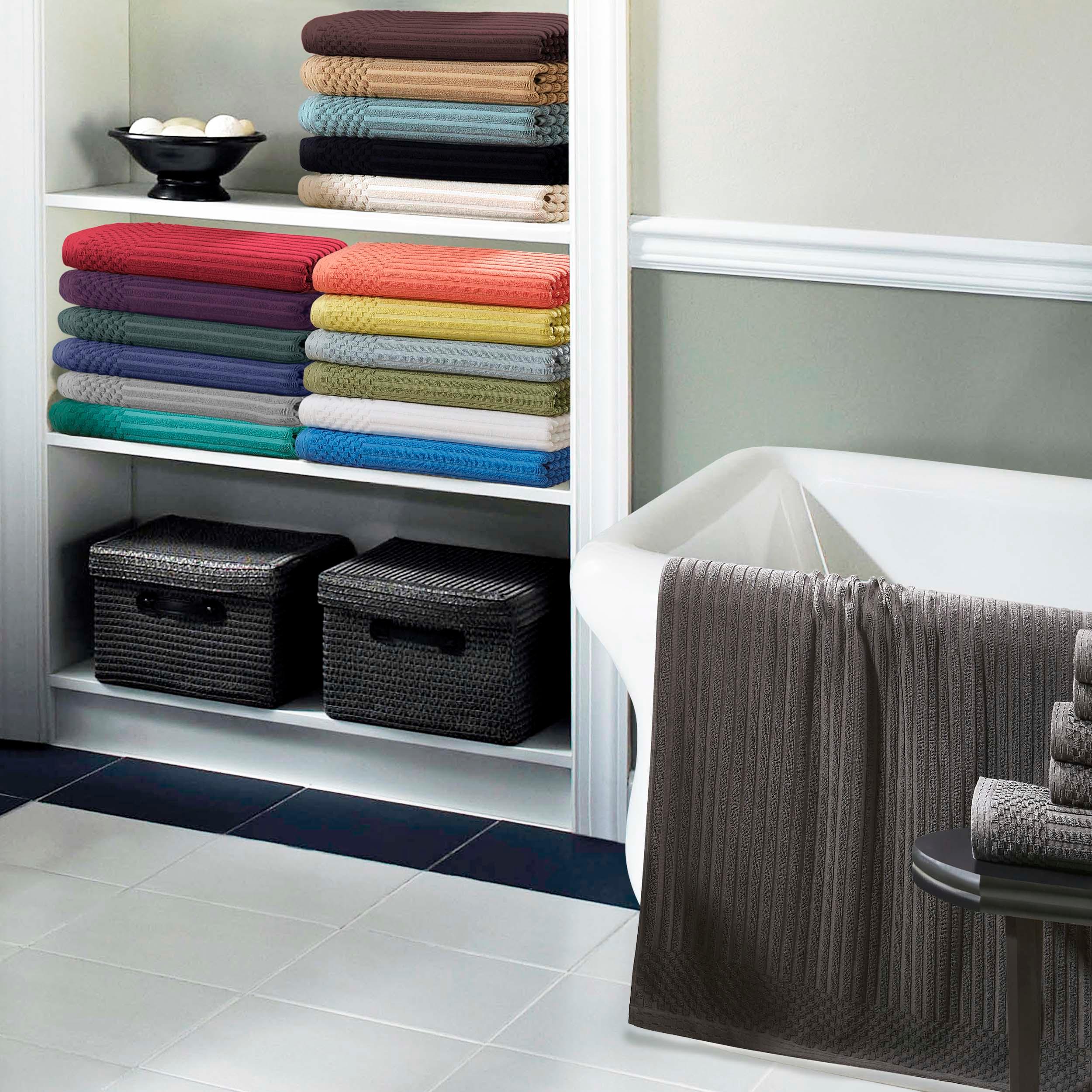 Soho Cotton Ribbed Textured Absorbent Hand Towel and Bath Sheet Set