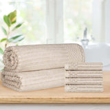 Soho Cotton Ribbed Textured Absorbent Hand Towel and Bath Sheet Set