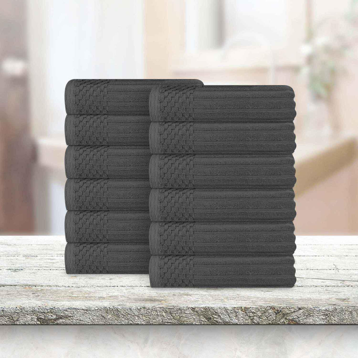 Soho Ribbed Cotton Absorbent Face Towel / Washcloth Set of 12