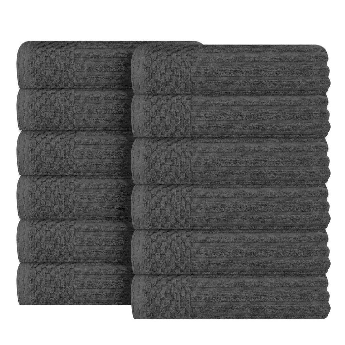 Soho Ribbed Cotton Absorbent Face Towel / Washcloth Set of 12