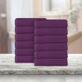 Soho Ribbed Cotton Absorbent Face Towel / Washcloth Set of 12