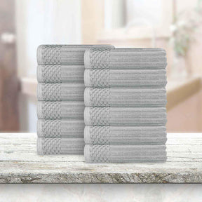 Soho Ribbed Cotton Absorbent Face Towel / Washcloth Set of 12