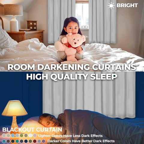 Solid Machine Washable Room Darkening Blackout Curtains, Set of 2
