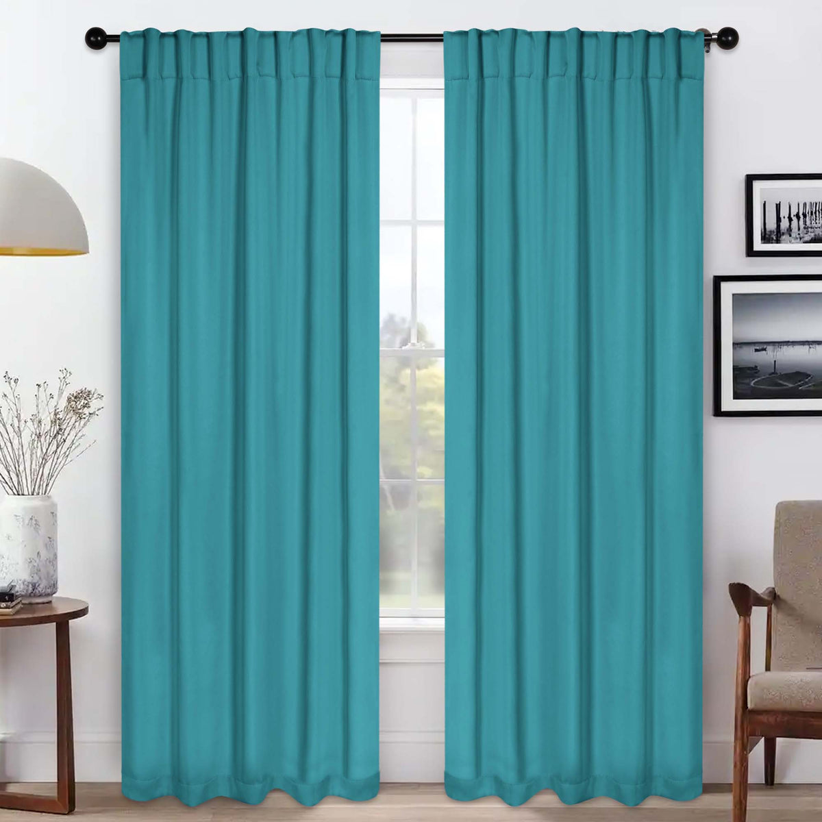Blackout Window Curtains Solid Room Darkening Back Tab Set of 2