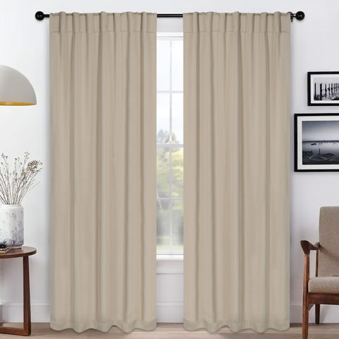 Blackout Window Curtains Solid Room Darkening Back Tab Set of 2