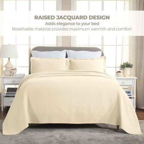 Lightweight Cotton Bedspread Sets 3-Piece Diamond Jacquard Matelassé