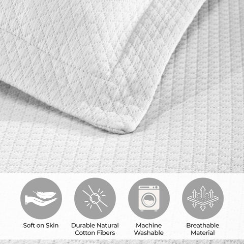Lightweight Cotton Bedspread Sets 3-Piece Diamond Jacquard Matelassé