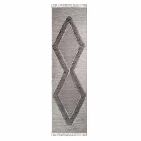 Southwestern Wool Abstract Line Geometric Fringe Area or Runner Rug