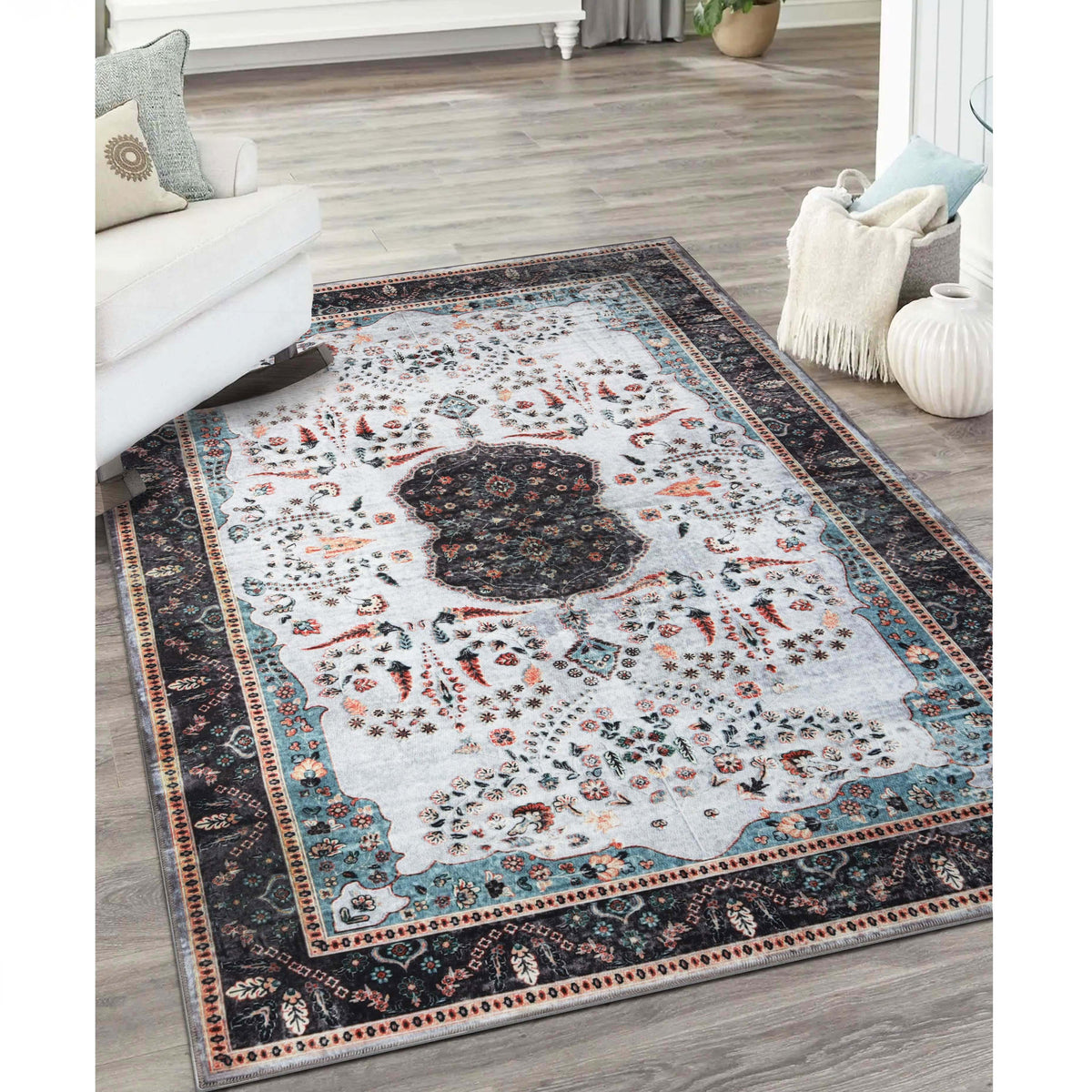 Sparrow Classic Medallion Washable Indoor Area Rug or Runner