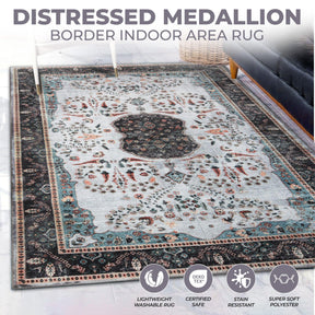 Sparrow Classic Medallion Washable Indoor Area Rug or Runner