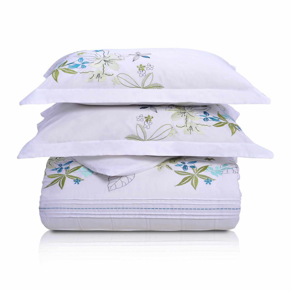 Spring Blooms Cotton Floral Embroidered Traditional Duvet Cover Set