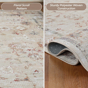 Swan Floral Scroll Non-Slip Washable Indoor Area Rug or Runner Rug