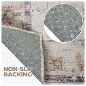 Swan Floral Scroll Non-Slip Washable Indoor Area Rug or Runner Rug