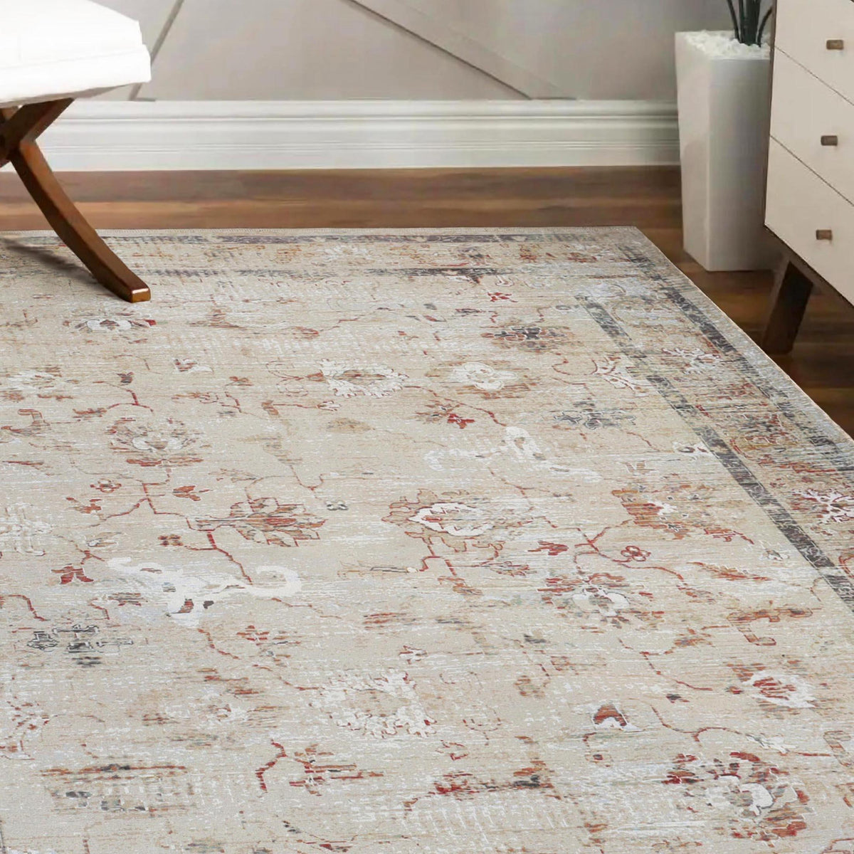 Swan Floral Scroll Non-Slip Washable Indoor Area Rug or Runner Rug