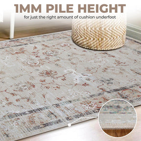 Swan Floral Scroll Non-Slip Washable Indoor Area Rug or Runner Rug