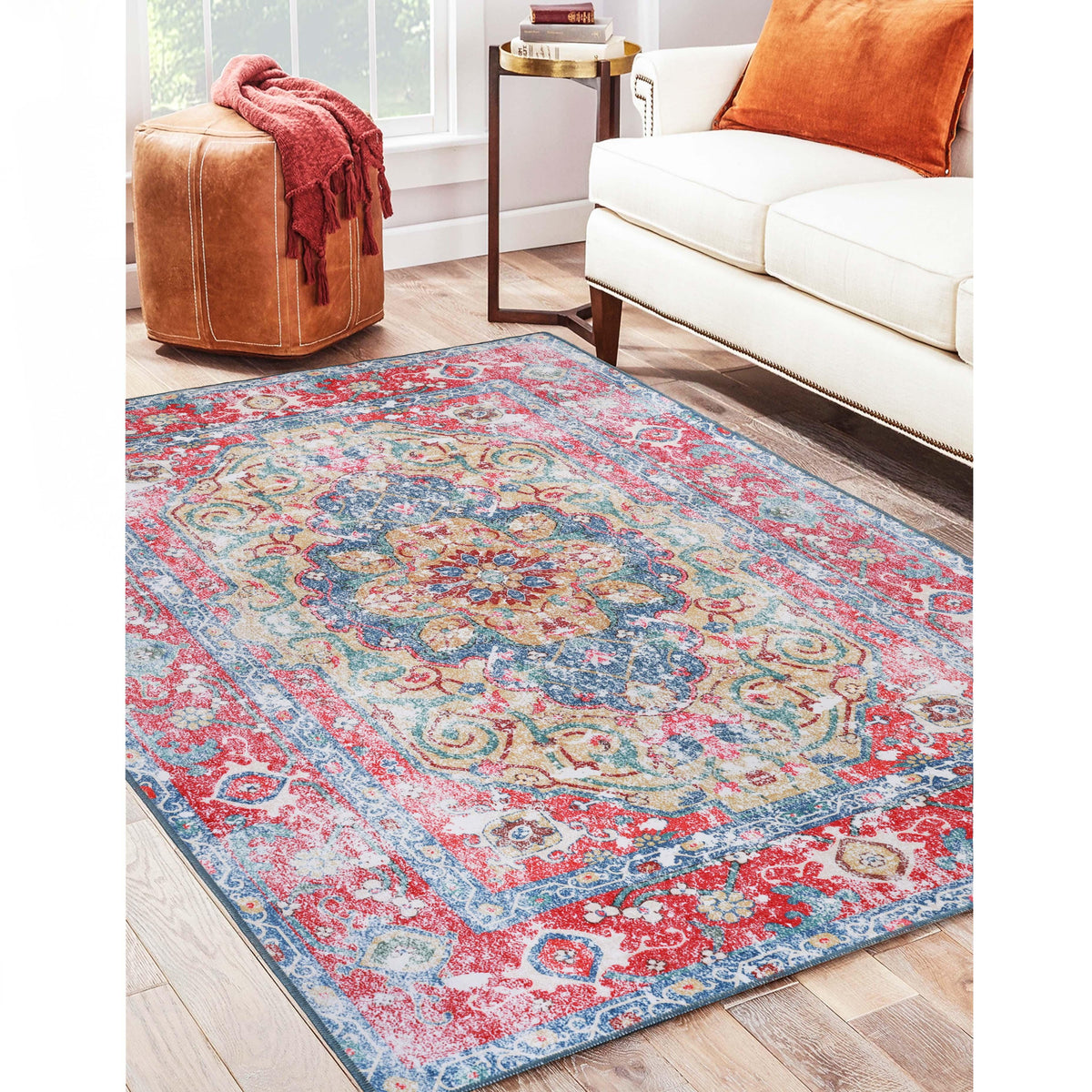 Tanager Rustic Medallion Non-Slip Washable Indoor Area Rug