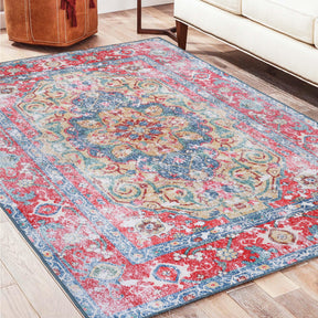 Tanager Rustic Medallion Non-Slip Washable Indoor Area Rug