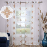 Traditional Embroidered Damask Sheer Grommet Curtain Panel Set
