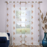 Traditional Embroidered Damask Sheer Grommet Curtain Panel Set