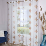 Traditional Embroidered Damask Sheer Grommet Curtain Panel Set