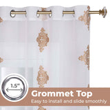Traditional Embroidered Damask Sheer Grommet Curtain Panel Set