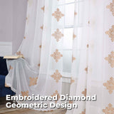 Traditional Embroidered Damask Sheer Grommet Curtain Panel Set
