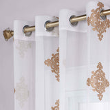 Traditional Embroidered Damask Sheer Grommet Curtain Panel Set