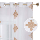 Traditional Embroidered Damask Sheer Grommet Curtain Panel Set