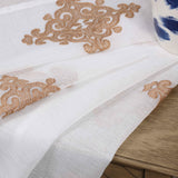 Traditional Embroidered Damask Sheer Grommet Curtain Panel Set