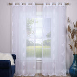 Traditional Embroidered Damask Sheer Grommet Curtain Panel Set