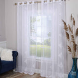 Traditional Embroidered Damask Sheer Grommet Curtain Panel Set