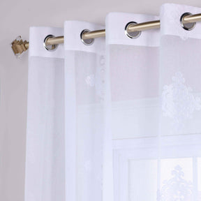 Traditional Embroidered Damask Sheer Grommet Curtain Panel Set