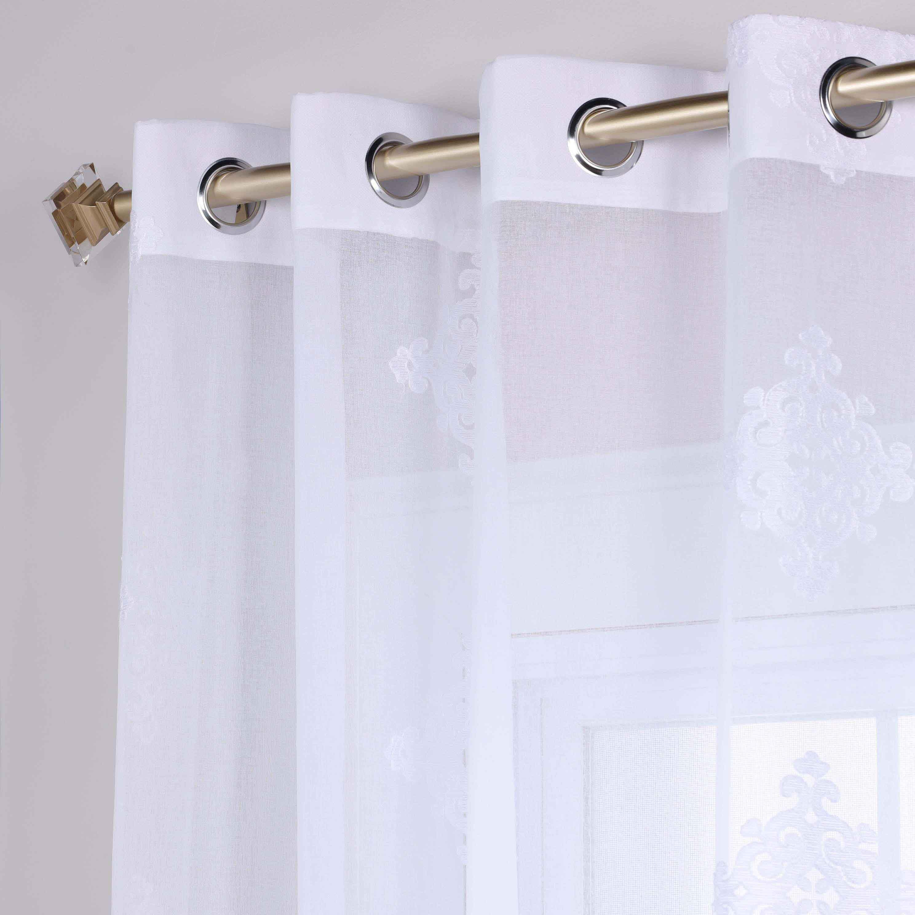 Traditional Embroidered Damask Sheer Grommet Curtain Panel Set