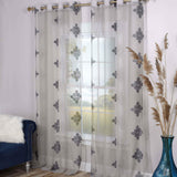 Traditional Embroidered Damask Sheer Grommet Curtain Panel Set