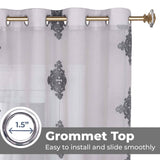 Traditional Embroidered Damask Sheer Grommet Curtain Panel Set