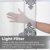 Traditional Embroidered Damask Sheer Grommet Curtain Panel Set