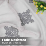 Traditional Embroidered Damask Sheer Grommet Curtain Panel Set