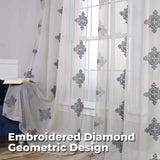 Traditional Embroidered Damask Sheer Grommet Curtain Panel Set
