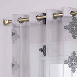 Traditional Embroidered Damask Sheer Grommet Curtain Panel Set
